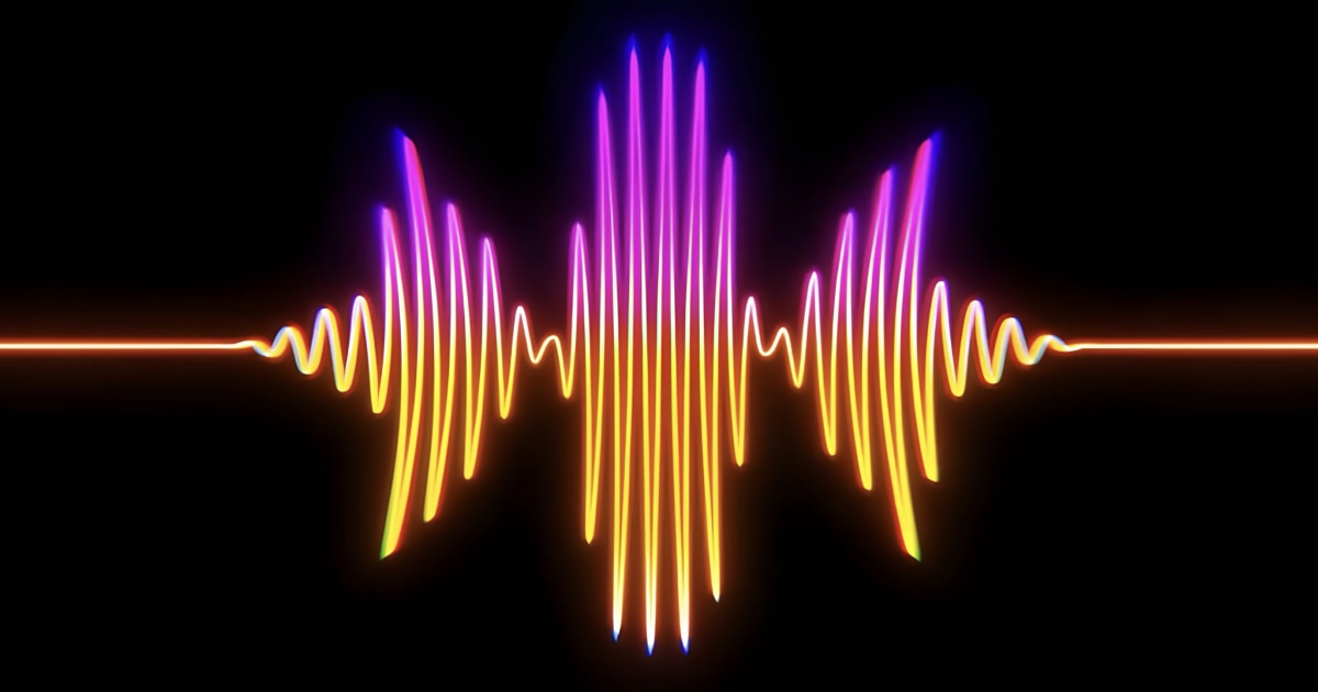 Glowing orange and purple sound wave on a black background.